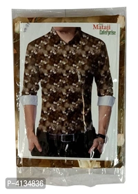Brown Poly Blend Unstitched Shirt Piece - Brown, XL