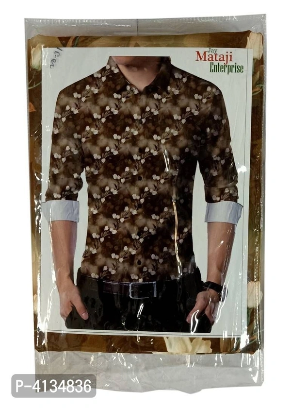 Brown Poly Blend Unstitched Shirt Piece - Brown, XL