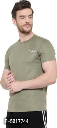 Men Solid Round Neck T-Shirt - M, Beige