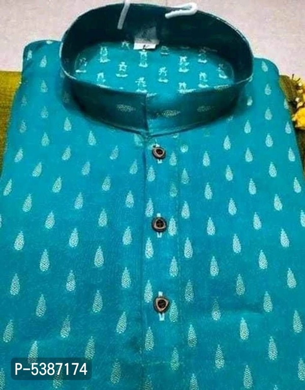 Stylish Green Cotton Printed Design Knee Length Kurtas For Men - Blue, M - 38 inch