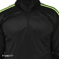 Men's Black Polyester Self Pattern Long Sleeves Sporty Jacket - Black, L(40 inches)