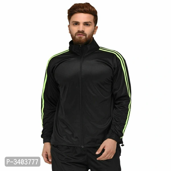 Men's Black Polyester Self Pattern Long Sleeves Sporty Jacket - Black, XL(42 inches)