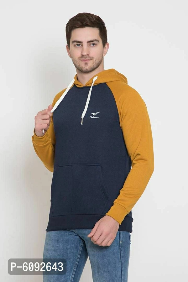Stylish Cotton Blend Mustard Long Sleeves Regular Fit Hoodie Sweatshirt For Men - Golden, L(44 inches)