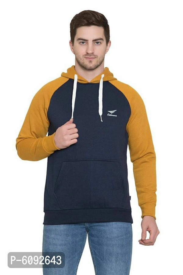 Stylish Cotton Blend Mustard Long Sleeves Regular Fit Hoodie Sweatshirt For Men - Golden, XL(46 inches)