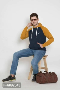 Stylish Cotton Blend Mustard Long Sleeves Regular Fit Hoodie Sweatshirt For Men - Golden, 2XL(48 inches)