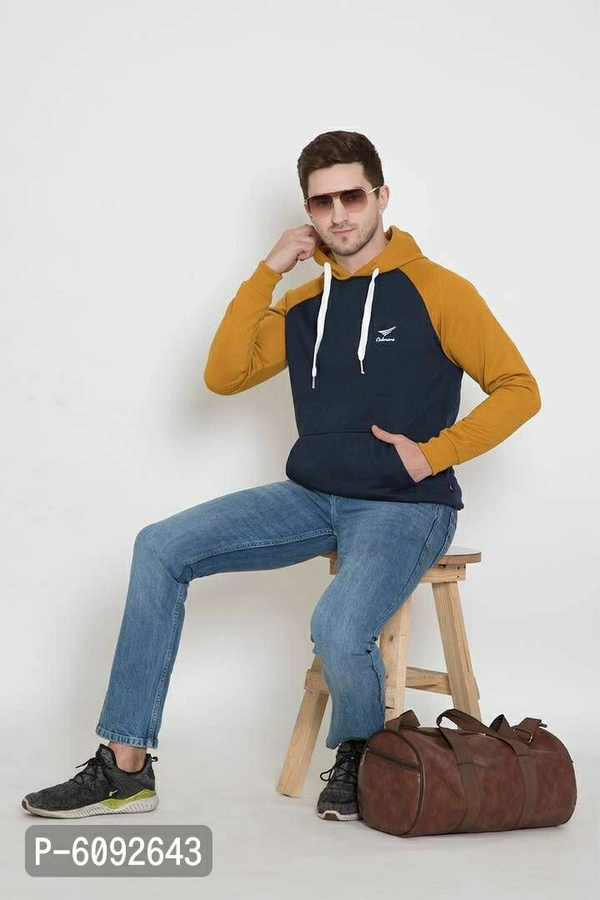Stylish Cotton Blend Mustard Long Sleeves Regular Fit Hoodie Sweatshirt For Men - Golden, 2XL(48 inches)