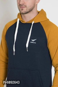 Stylish Cotton Blend Mustard Long Sleeves Regular Fit Hoodie Sweatshirt For Men - Golden, 2XL(48 inches)