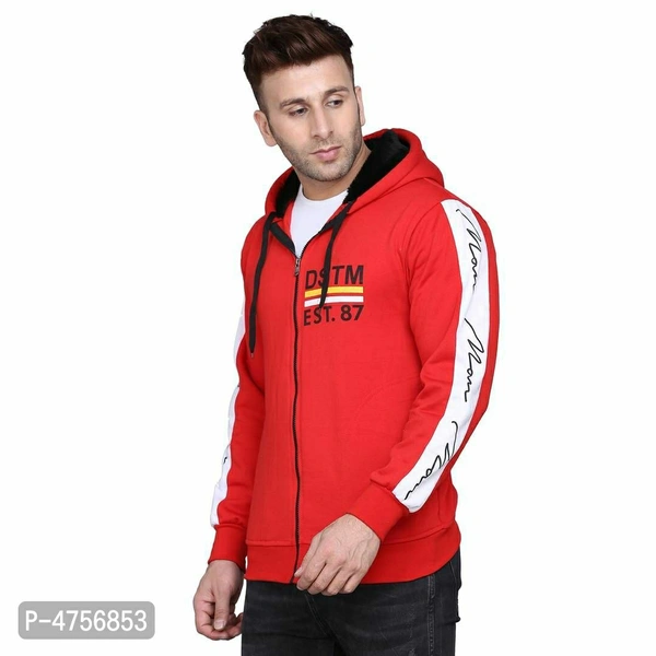 Men Cotton Blend Hooded Zipper Sweatshirt - Red, L(40 inches)