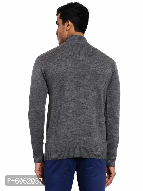 Stylish Acrylic Grey Solid Long Sleeves Half Zip Mock Collar Sweater For Men - Grey, S(38 inches)