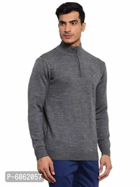 Stylish Acrylic Grey Solid Long Sleeves Half Zip Mock Collar Sweater For Men - Grey, S(38 inches)