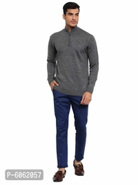 Stylish Acrylic Grey Solid Long Sleeves Half Zip Mock Collar Sweater For Men - Grey, S(38 inches)