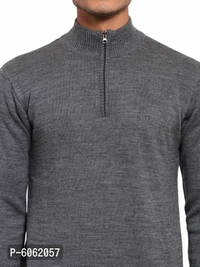 Stylish Acrylic Grey Solid Long Sleeves Half Zip Mock Collar Sweater For Men - Grey, S(38 inches)