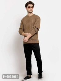 Stylish Acrylic Brown Cable Knit Long Sleeves Round Neck Sweater For Men - Brown, S(38 inches)