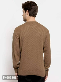 Stylish Acrylic Brown Cable Knit Long Sleeves Round Neck Sweater For Men - Brown, M(41 inches)