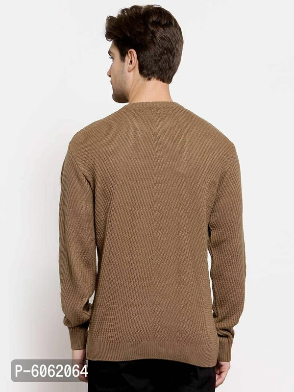 Stylish Acrylic Brown Cable Knit Long Sleeves Round Neck Sweater For Men - Brown, M(41 inches)