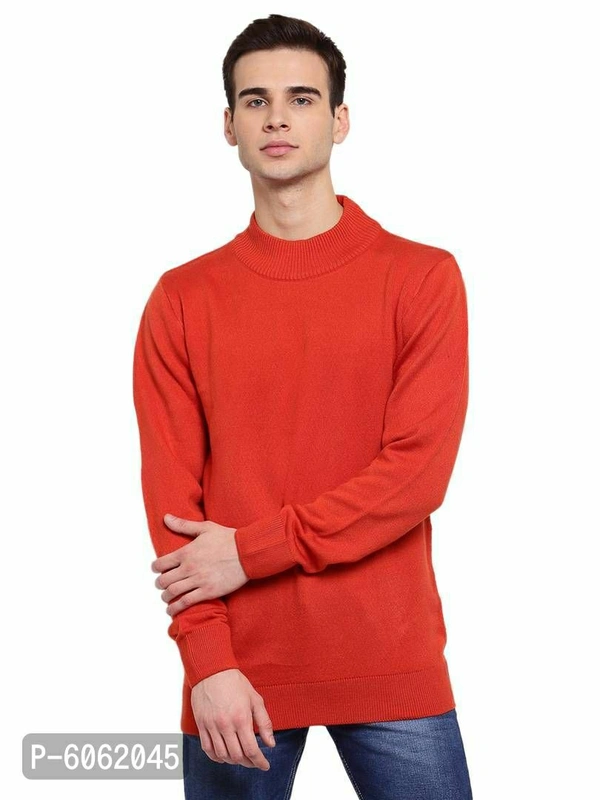 Stylish Acrylic Red Solid Long Sleeves Turtle Neck Sweater For Men - Red, S(38 inches)