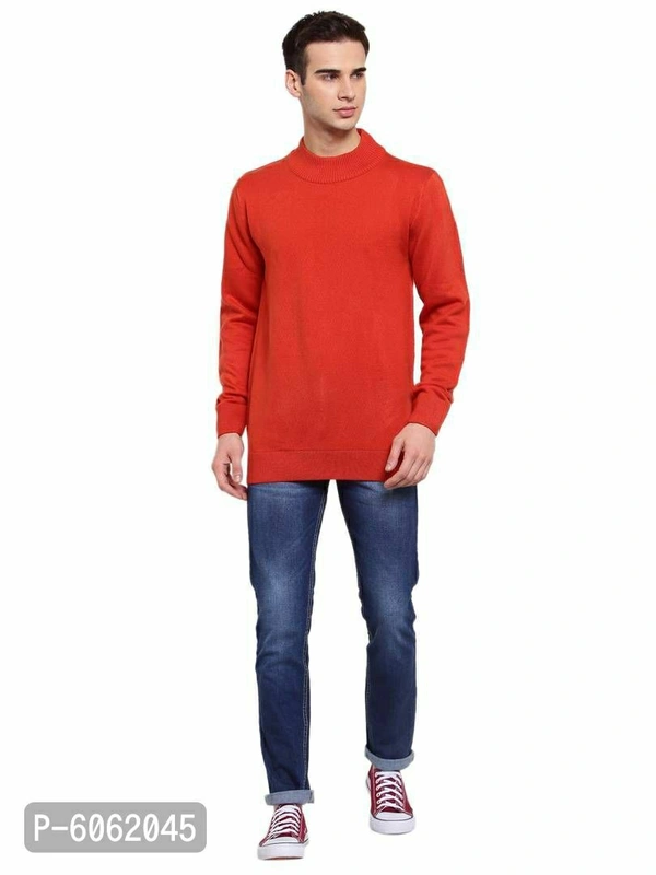 Stylish Acrylic Red Solid Long Sleeves Turtle Neck Sweater For Men - Red, L(42 inches)