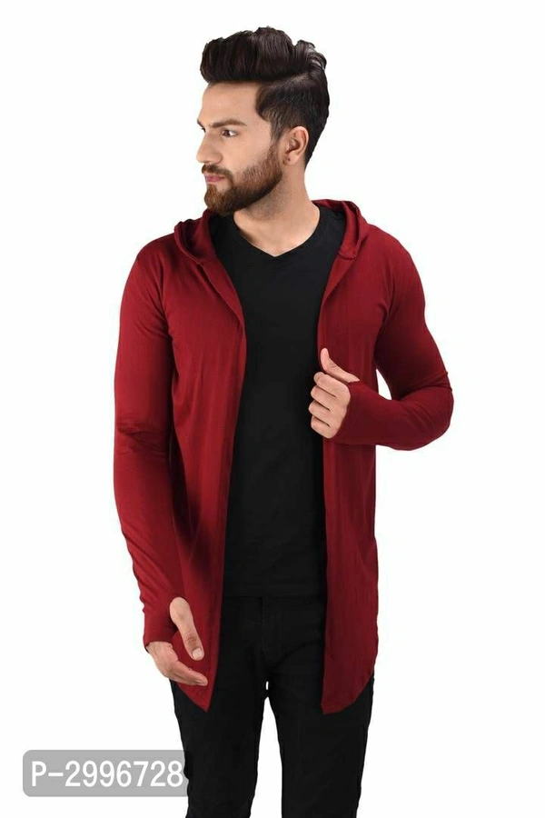 Men's Maroon Cotton Blend Solid Long Sleeves Cardigan - Maroon, S(38 inches)
