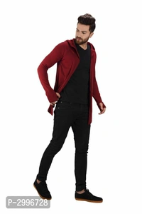 Men's Maroon Cotton Blend Solid Long Sleeves Cardigan - Maroon, S(38 inches)