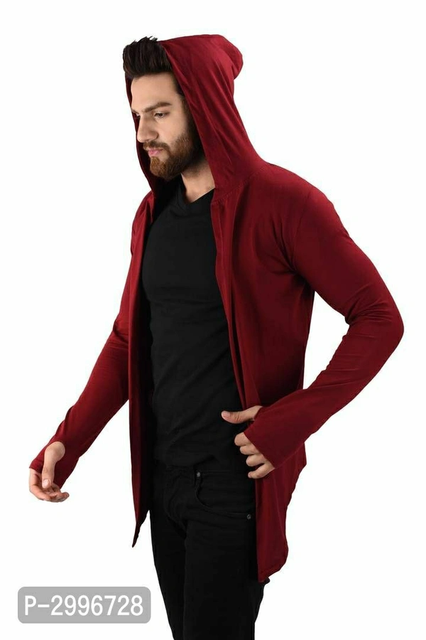 Men's Maroon Cotton Blend Solid Long Sleeves Cardigan - Maroon, L(40 inches)