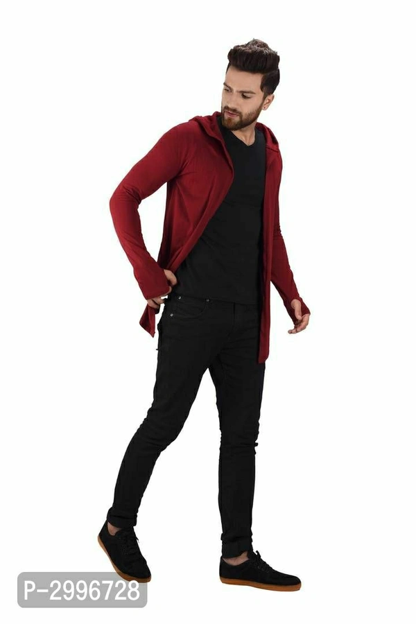 Men's Maroon Cotton Blend Solid Long Sleeves Cardigan - Maroon, 2XL(44 inches)