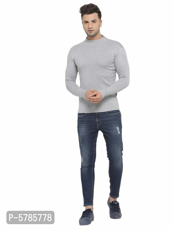 Men Grey Solid Pullover Sweater - Grey , L(40 inches)