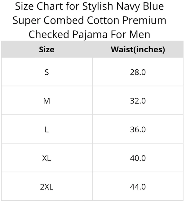 Stylish Navy Blue Super Combed Cotton Premium Checked Pajama For Men - L, Navy Blue