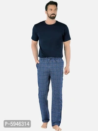 Stylish Navy Blue Super Combed Cotton Premium Checked Pajama For Men - L, Navy Blue