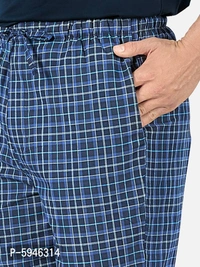 Stylish Navy Blue Super Combed Cotton Premium Checked Pajama For Men - L, Navy Blue