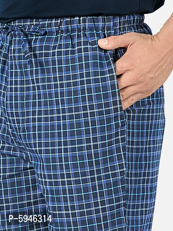 Stylish Navy Blue Super Combed Cotton Premium Checked Pajama For Men - L, Navy Blue