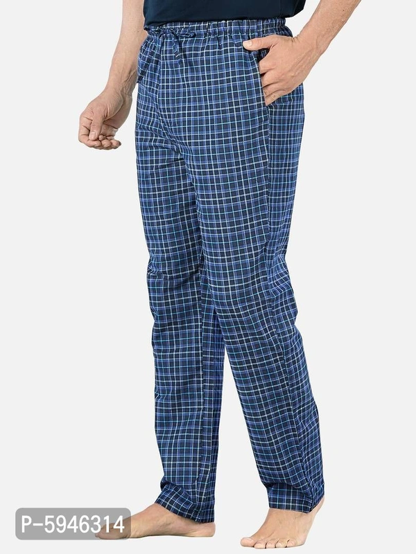 Stylish Navy Blue Super Combed Cotton Premium Checked Pajama For Men - L, Navy Blue