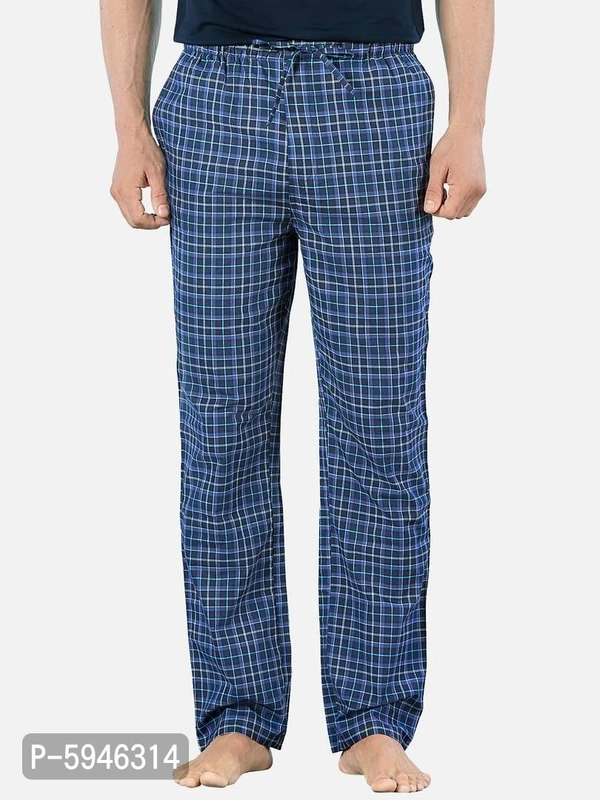 Stylish Navy Blue Super Combed Cotton Premium Checked Pajama For Men - 2XL, Navy Blue