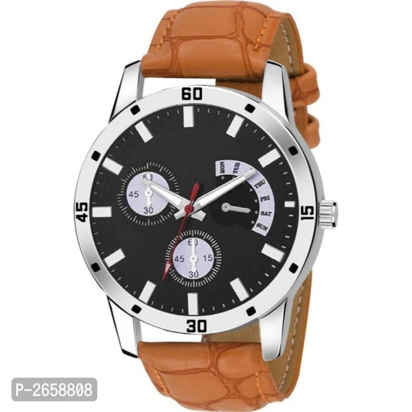 New Brown Synthetic Leather Analog Wrist Watch for Men - Brown