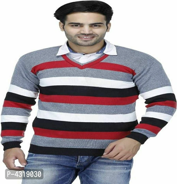 Men Multicoloured Wool Blend Long Sleeves Sweater - Multicolored, L(38 inches)