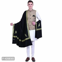 Fashionable Black Pashmina Viscose Solid Shawl For Men - Black, Length- 240 cm X Width - 90 cm