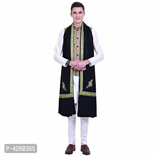 Fashionable Black Pashmina Viscose Solid Shawl For Men - Black, Length- 240 cm X Width - 90 cm