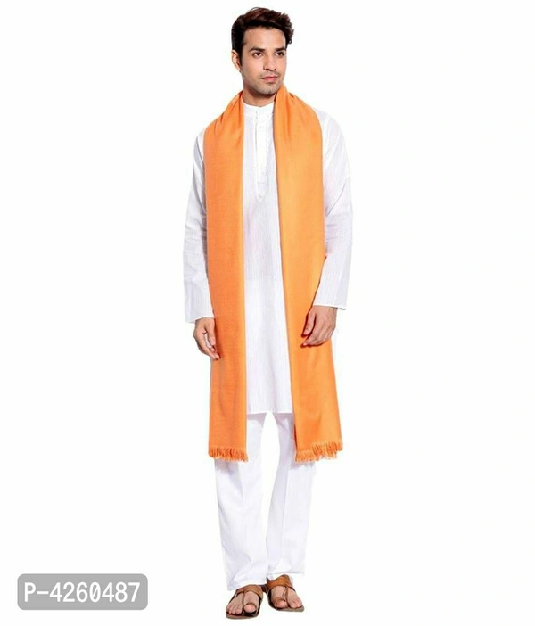 Modern Orange Pashmina Wool Solid Shawl For Men - Orange, Length - 240 cm X Width - 90 cm