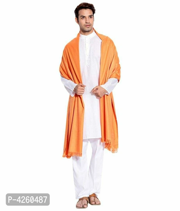 Modern Orange Pashmina Wool Solid Shawl For Men - Orange, Length - 240 cm X Width - 90 cm