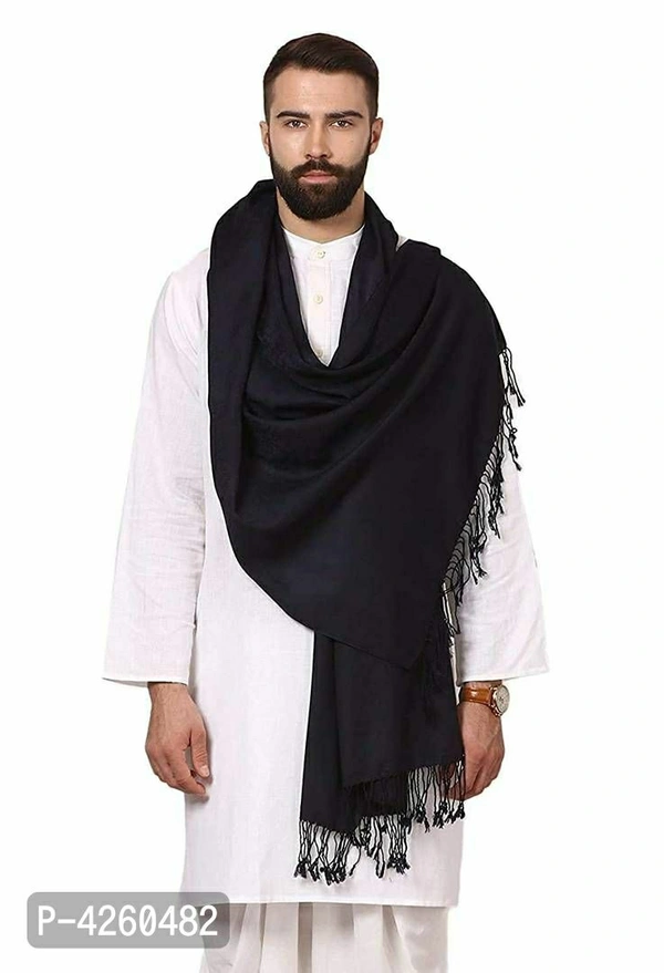Modern Black Wool Jaquard Woven Shawl For Men - Black, Length - 240 cm X Width - 90 cm