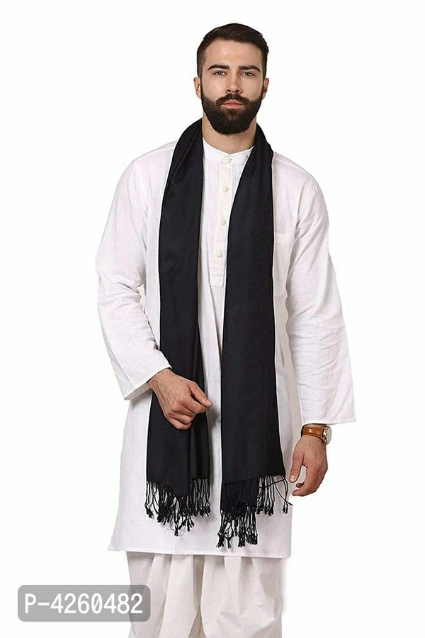 Modern Black Wool Jaquard Woven Shawl For Men - Black, Length - 240 cm X Width - 90 cm