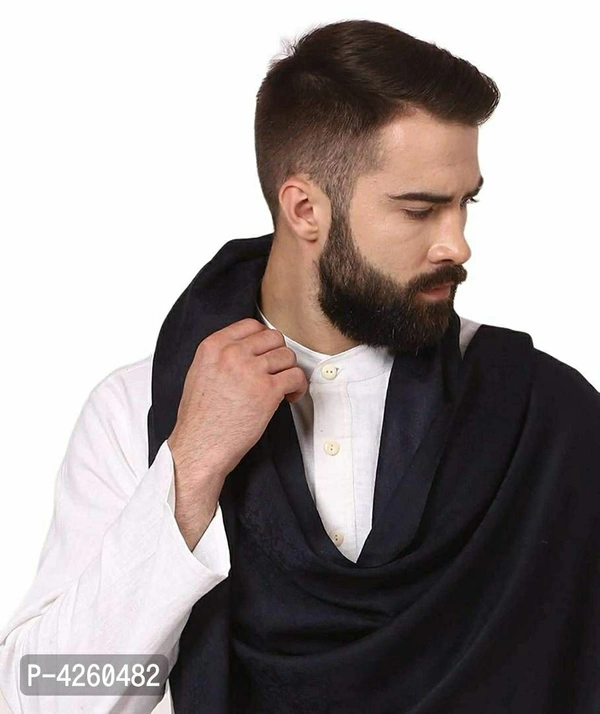 Modern Black Wool Jaquard Woven Shawl For Men - Black, Length - 240 cm X Width - 90 cm