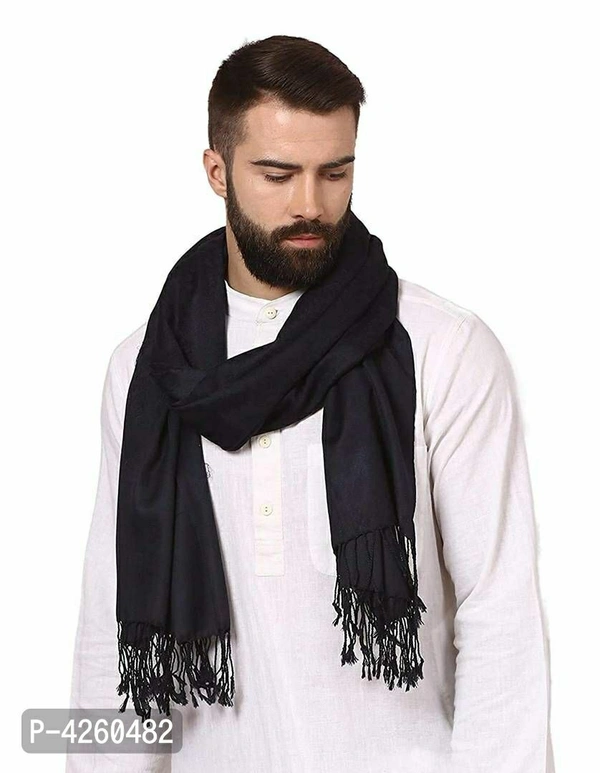 Modern Black Wool Jaquard Woven Shawl For Men - Black, Length - 240 cm X Width - 90 cm