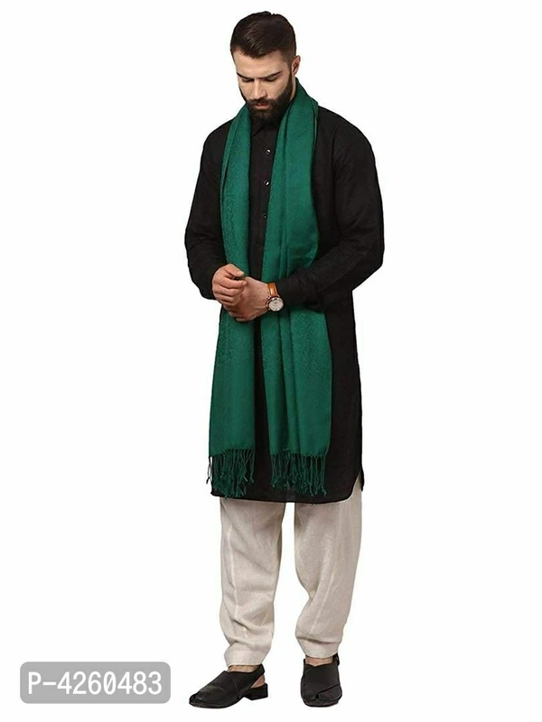 Modern Olive Wool Jaquard Woven Shawl For Men - Olive, Length - 240 cm X Width - 90 cm