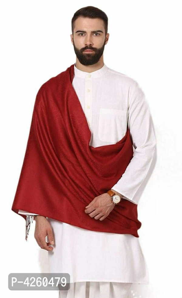 Modern Red Wool Jaquard Woven Shawl For Men - Red, Length - 240 cm X Width - 90 cm