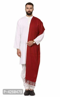 Modern Red Wool Jaquard Woven Shawl For Men - Red, Length - 240 cm X Width - 90 cm