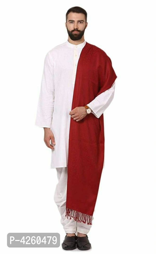 Modern Red Wool Jaquard Woven Shawl For Men - Red, Length - 240 cm X Width - 90 cm