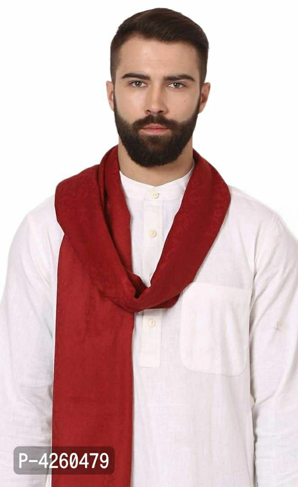 Modern Red Wool Jaquard Woven Shawl For Men - Red, Length - 240 cm X Width - 90 cm