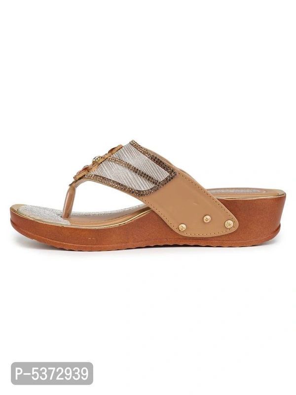 Stylish Golden Synthetic Self Design Open Toe Wedge Heels For Women - UK7, Golden