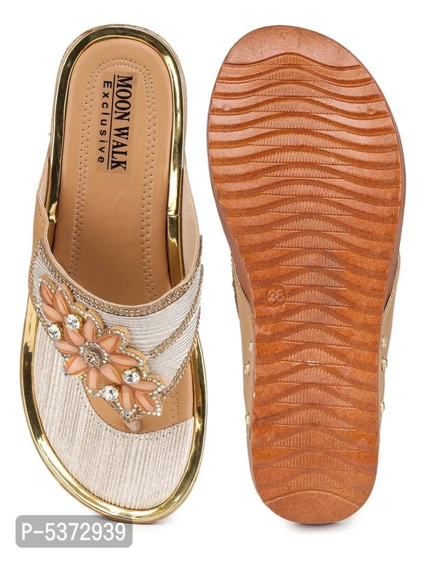 Stylish Golden Synthetic Self Design Open Toe Wedge Heels For Women - UK7, Golden