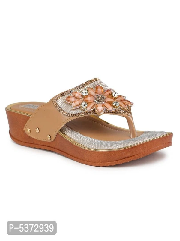 Stylish Golden Synthetic Self Design Open Toe Wedge Heels For Women - Golden, UK8